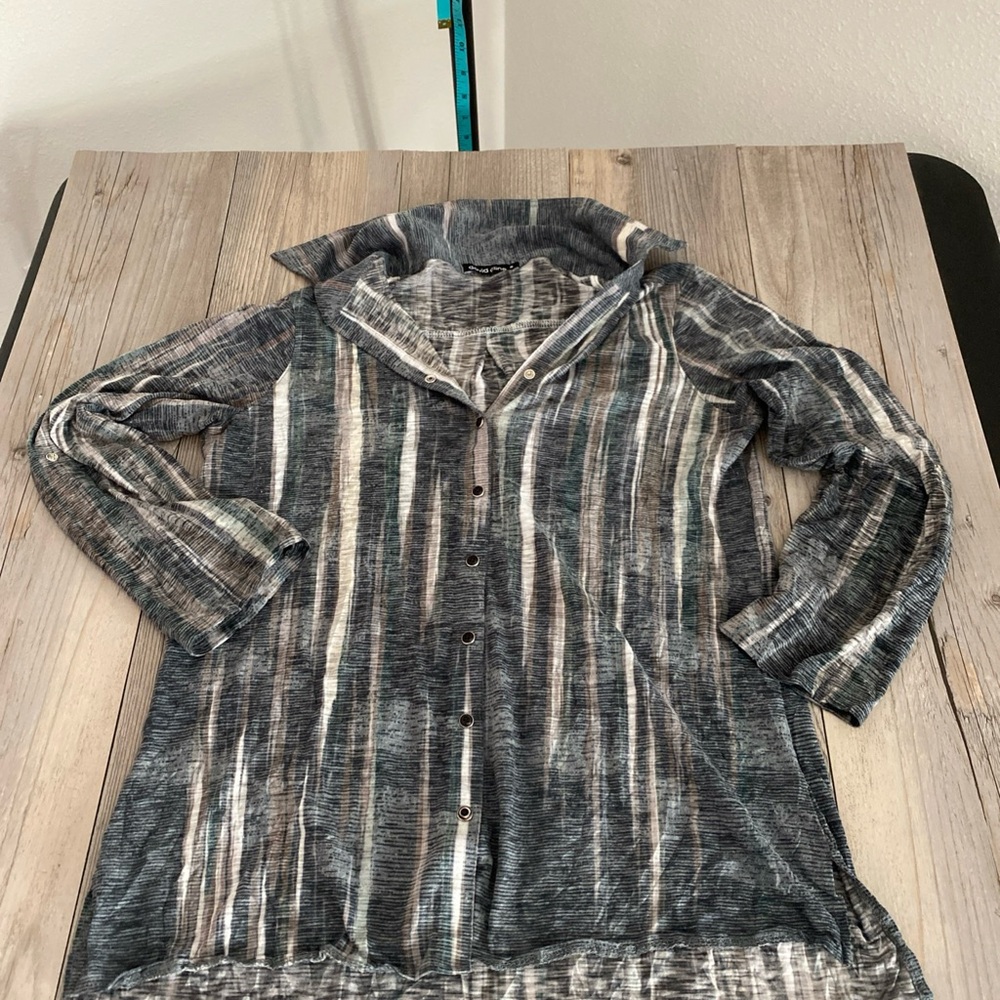 David Cline Women’s Vertical Abstract Striped Button Shirt Earth Tones USA Small